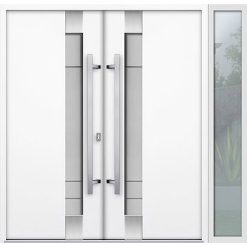 Exterior Prehung Metal Double Doors Deux 1713 WhiteFrosted Glass /Black |Right