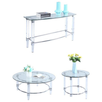 Home Square 3-Piece Set with Round Table & Lamp Table & Sofa Table in Clear