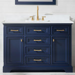 Design Element - Milano Single Vanity, Blue, 48" - Combining classic charms with modern features, the elegant Milano vanity collection by Design Element will instantly transform your bathroom into a work of art. All Milano vanity cabinets are constructed from solid birch hardwood and paired with a 1 inch thick white quartz countertop and backsplash. Soft closing doors and drawers provide smooth and quiet operations, while brushed finished metal hardware provides the perfect finishing touch. Other fine details include white porcelain sinks with overflow, dovetail joint drawer construction, predrilled holes to accommodate 8-inch widespread faucets, and multi-layer paint finish on the cabinets provide beauty and durability for years to come.