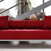 Modern Carrera Red Velvet Fabric Sofa with Black and Chrome Accents