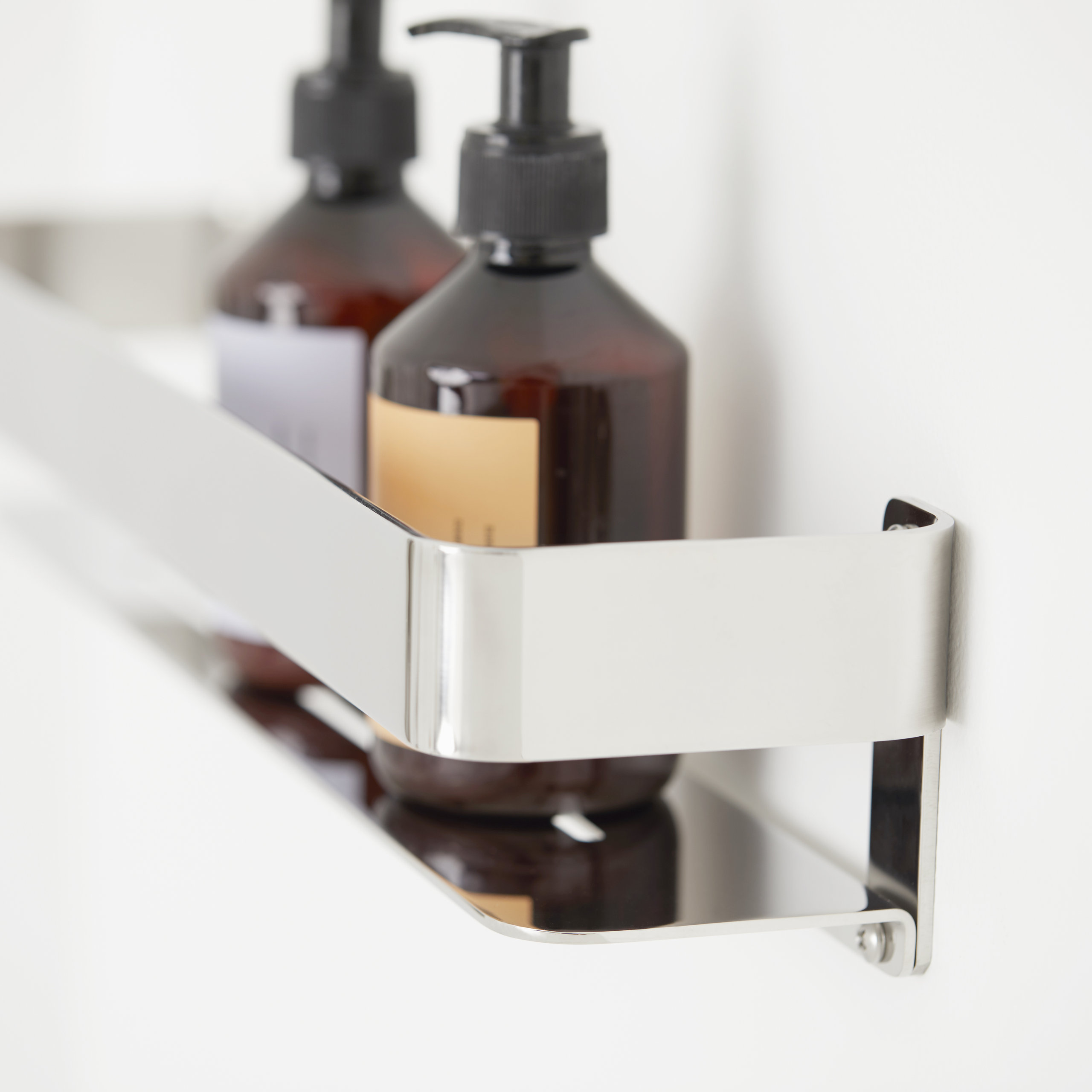 Rectangular Shower Shelf With Rail, Polished