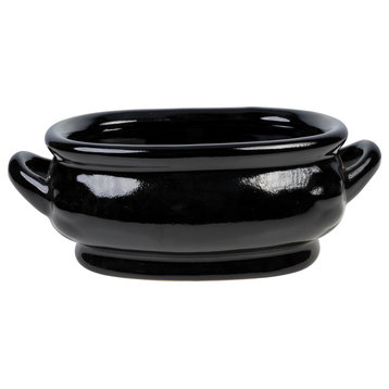 Beautiful Black Mini Porcelain Oval Handle Pot
