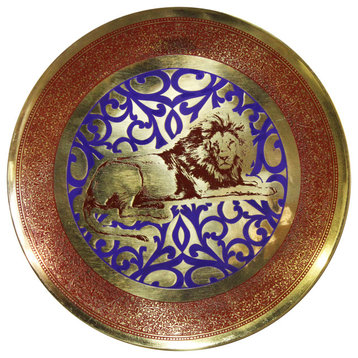 Natural Geo Lion Relaxing Decorative Brass Accent Plate
