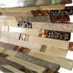 Glossy Light Cream & Natural Stone with Metal Flower Modern Vintage Glass Mosaic - Home Accessories & Decor
