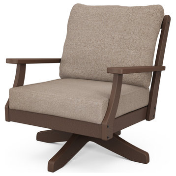 Braxton Deep Seating Swivel Chair, Mahogany/Spiced Burlap