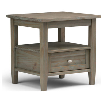 Warm Shaker Solid Wood 20" Rustic End Side Table, Distressed Gray