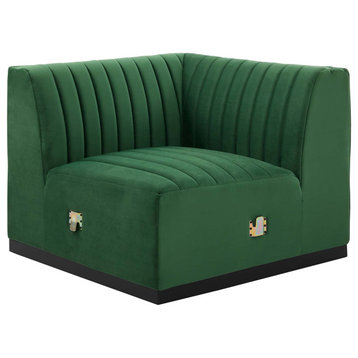 Conjure Channel Tufted Velvet Right Corner Chair, Black Emerald