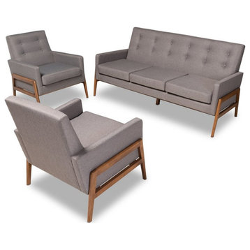 Baxton Studio Perris Light Grey Upholstered 3-Piece Living Room Set