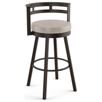 Amisco Render Swivel Counter and Bar Stool, Cream Faux Leather / Dark Brown Metal, Counter Height