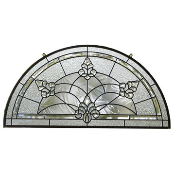 All Clear Stained Glass Beveled Hanging Window Panel 34" W x 18" H