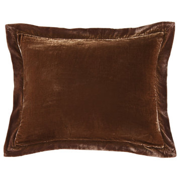 Stella Faux Silk Velvet Flanged Dutch Euro Pillow, 27"x39", Copper Brown, Single