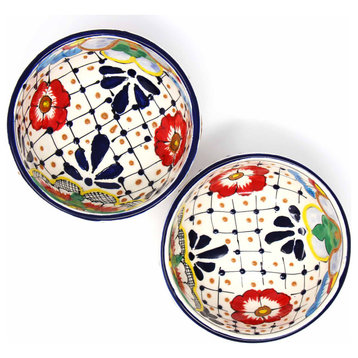 Half Moon Bowls, Dots and Flowers, Set of 2