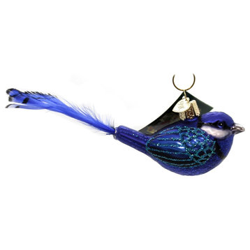 Old World Christmas FAIRY WREN. Glass Ornament Bird Blue 16125