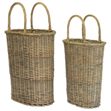 Set of Two Tall Oval Wicker Baskets