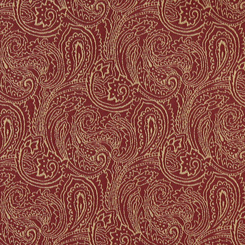 Red, Traditional Abstract Paisley Designed Woven Upholstery Fabric By The Yard