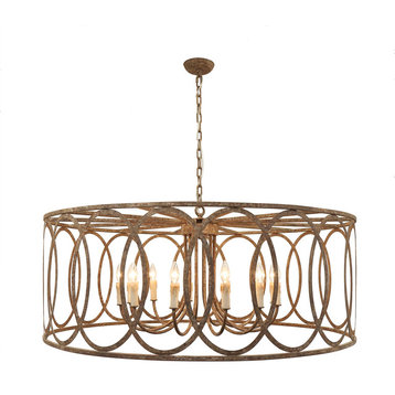 Chatrie 48" Extra Large Distressed Brown Drum Pendant Chandelier