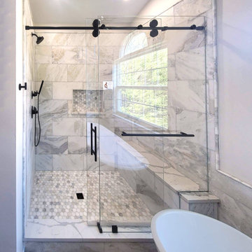Frameless Sliding Shower Door System with Matte Black Hardware