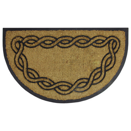 29.5"x17.5" Decorative Black Rubber and Coir Outdoor Door Mat