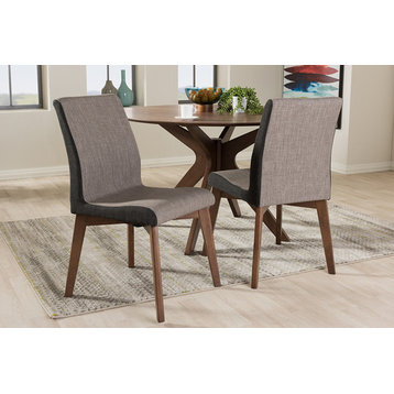 Kimberly Mid-Century Beige and Brown Fabric Dining Chair, Set of 2