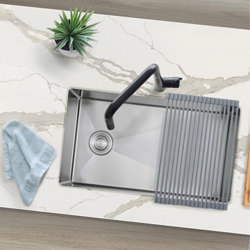 28" L X 18" W Single Basin Undermount Kitchen Sink With Grid And Basket Strainer