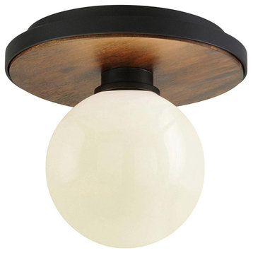 Troy Lighting C7640 Cadet 1 Light Flush Mount in Black And Natural Acacia