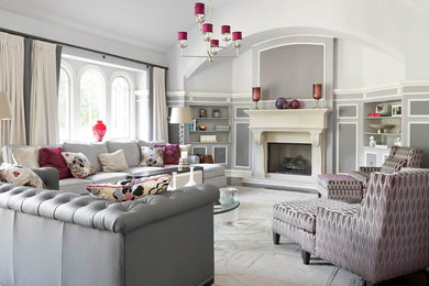 Great Room in Gray and Magenta