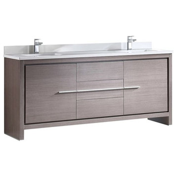 Fresca Allier 72" Gray Oak Modern Double Sink Bathroom Cabinet With Sinks