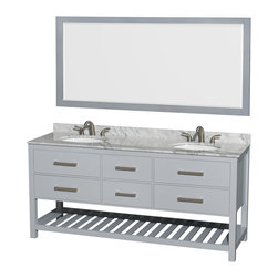 72 inch Wall Mounted Double Sink Bathroom Vanity Set in Grey Finish - Bathroom Vanities And Sink Consoles