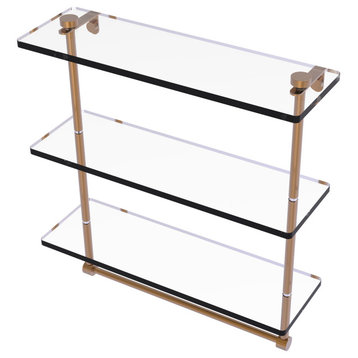 16" Triple Tiered Glass Shelf with Integrated Towel Bar, Brushed Bronze