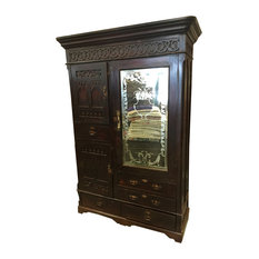 Mogul Interior - Consigned  British Colonial Armoires Hand Carved Teak Mirror VintageCabinet - Armoires and Wardrobes