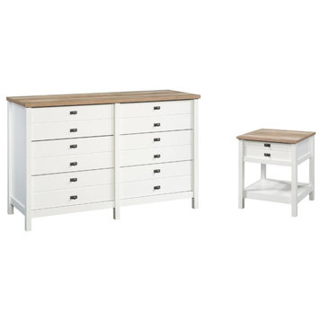 2 Piece Bedroom Set with Dresser and Nightstand in Soft White