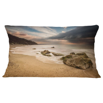 Exotic Seashore With White Waves Beach Photo Throw Pillow, 12"x20"