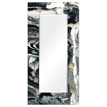 Abstract Rectangular Beveled Mirror on Free Floating Printed Tempered Art Glass