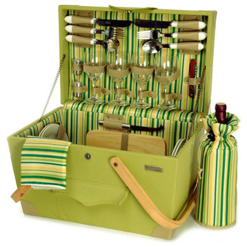 Spring Blossoms 4-Person Picnic Basket, Green