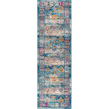 Bohemian Flair Boho Vintage Faded Area Rug, Navy/Cream, 2x8