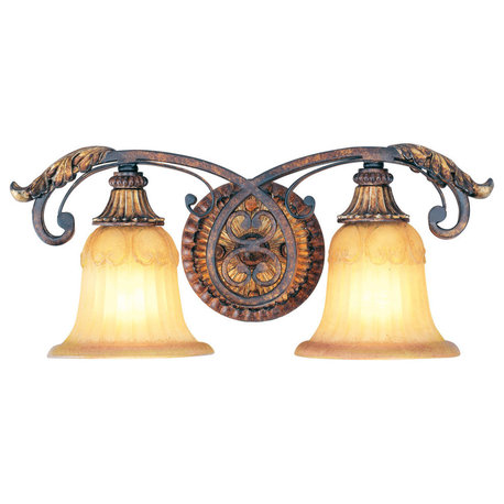 Villa Verona Bath Light, Verona Bronze With Aged Gold Leaf Accents