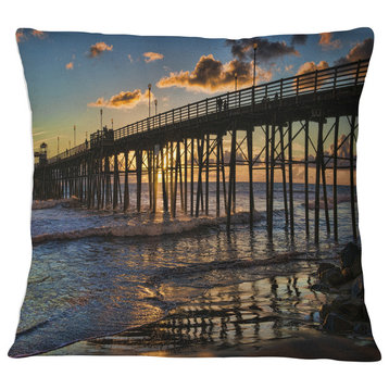 Pacific Ocean Sunset Oceanside Pier Modern Seascape Throw Pillow, 16"x16"