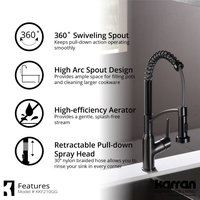 Karran Single-Handle Pull-Down Sprayer Kitchen Faucet, Gunmetal Grey