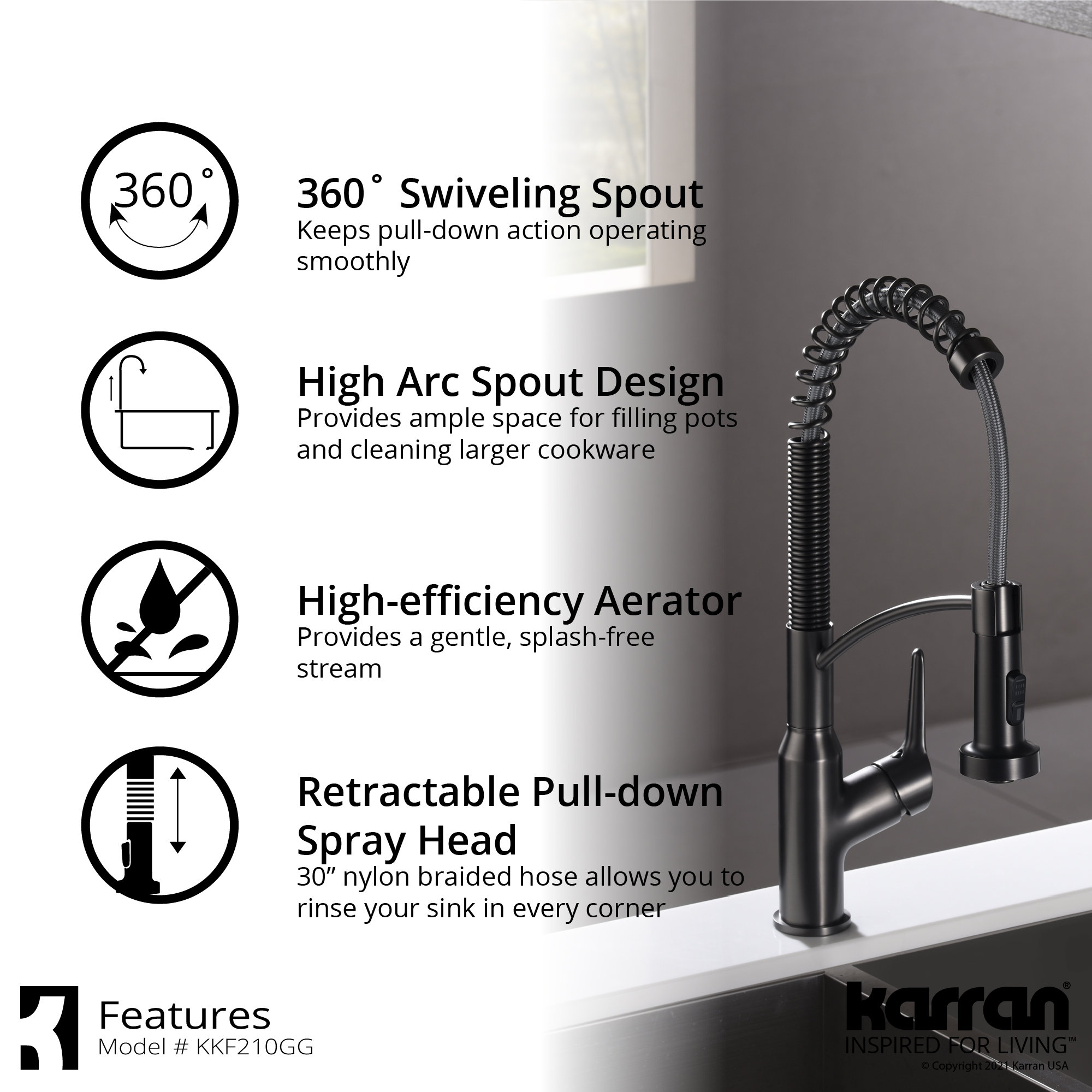 Karran Single-Handle Pull-Down Sprayer Kitchen Faucet, Gunmetal Grey