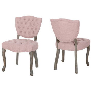 Case Tufted Dining Chair With Cabriole Legs, Set of 2, Light Blush, Brown Wash Finish