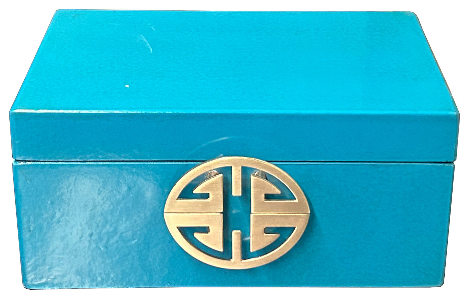 Small Oriental Round Hardware Turquoise blue Rectangular Container Box ...