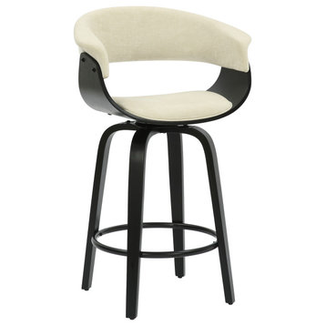 Mid-Century Fabric and Bentwood 26" Counter Stool With Swivel -Beige and Black