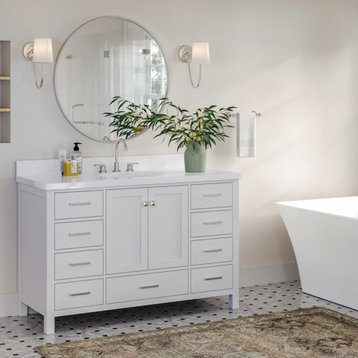 ARIEL Cambridge 55" Single Oval Sink Bathroom Vanity White With Quartz Top