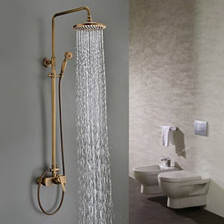 Traditional Antique Brass 8 inch Shower Head + Hand Shower Tub Shower Faucet - S - Tub And Shower Faucet Sets