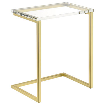 A La Carte Clear Acrylic C-Table With Satin Gold Metal Base