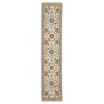 Leoness Persian Floral Indoor Area Rug, Ivory, 2'6" x 12'