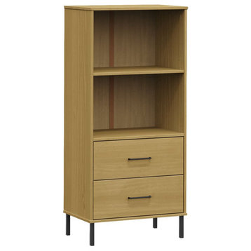 vidaXL Bookshelf Bookcase with 2 Drawers Storage Cabinet OSLO Brown Solid Wood