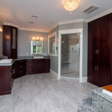 Transitional Cabico Unique Cherry Cordovan Master Bath Remodel with River White