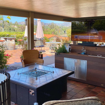 Movable Weatherproof Backyard TV Lift Cabinet Bar & Fridge