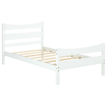 Twin Wooden Platform Bed, Slatted Headboard/Footboard With Curved Top, White